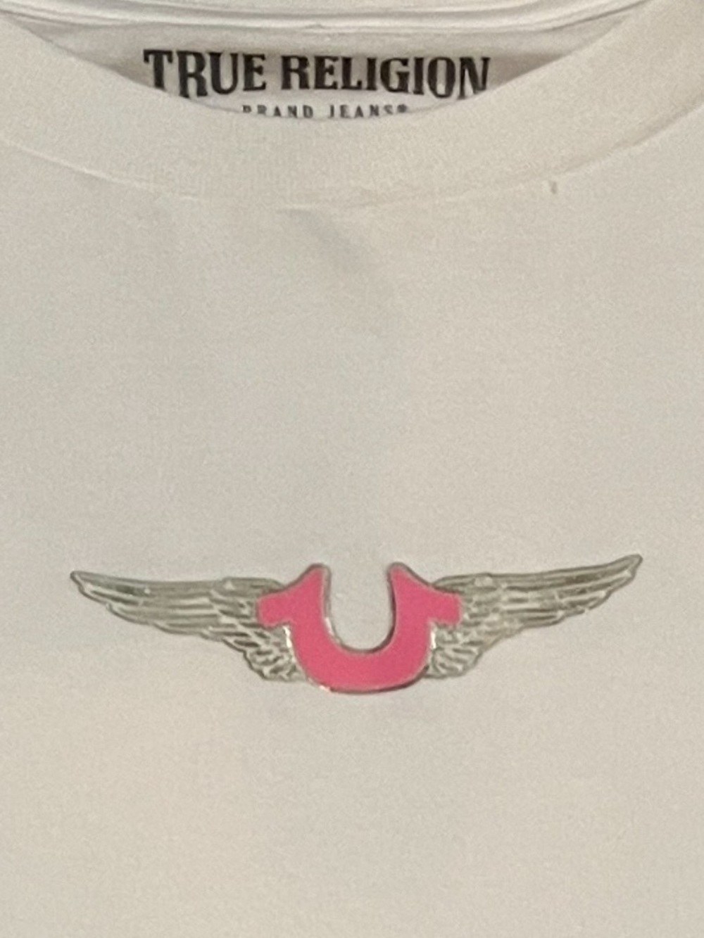 True Religion Horseshoe Winged White/Pink Short-Sleeve Crewneck Tee - Picture 6 of 11